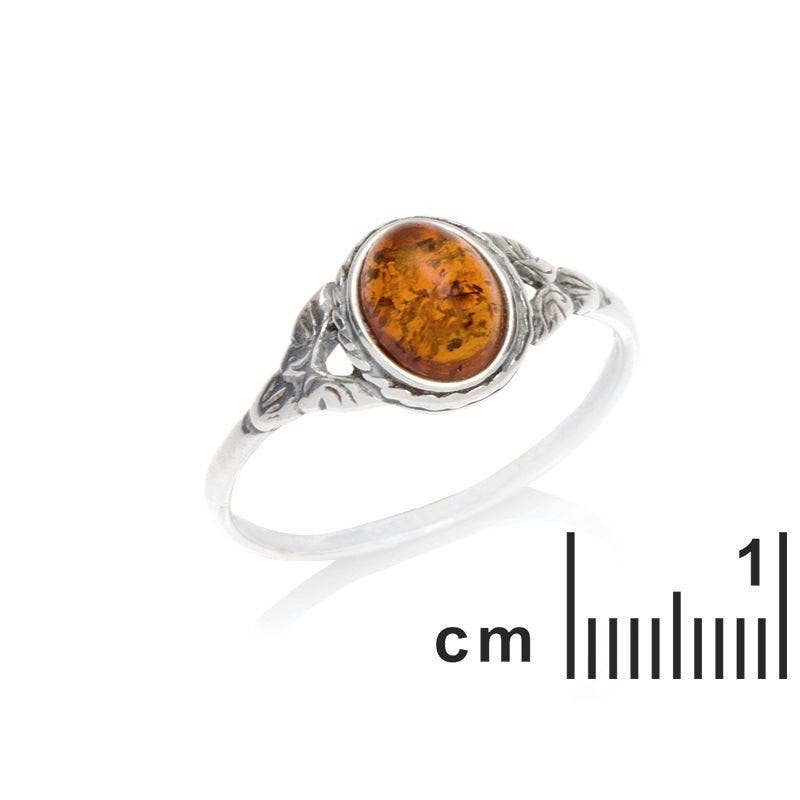 Oval Baltic cognac amber ring, 925 aged silver for wholesale on Faire1