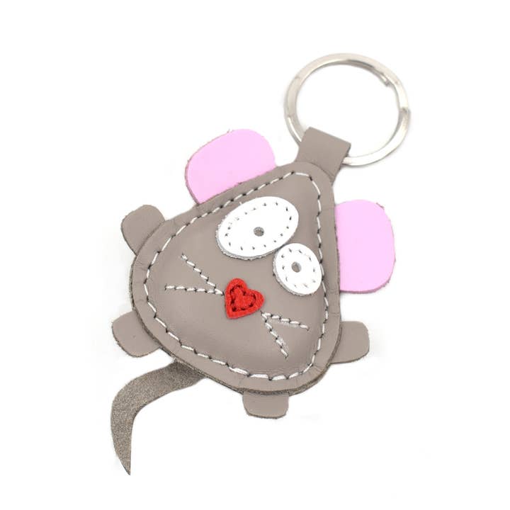 Triballi Leather Products – Großhandel Schlüsselanhänger – Damen – Michael The Cute Little Grey Maus Schlüsselanhänger mit Tiermotiv aus Leder