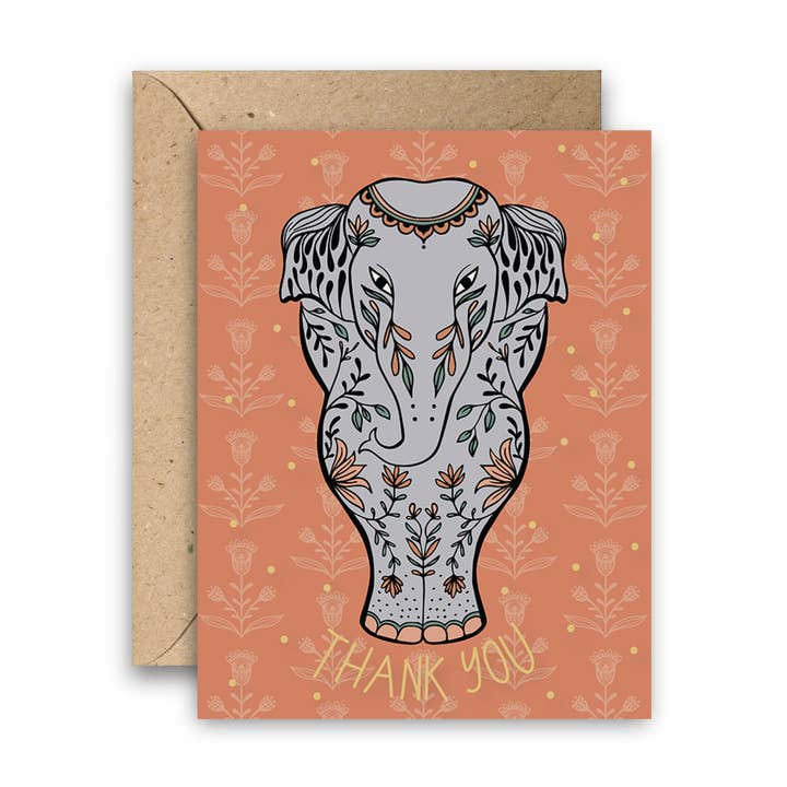 Amicreative - Wholesale Thank You Card - Elephant Grace – Gold Foil Thank You Greeting Card0