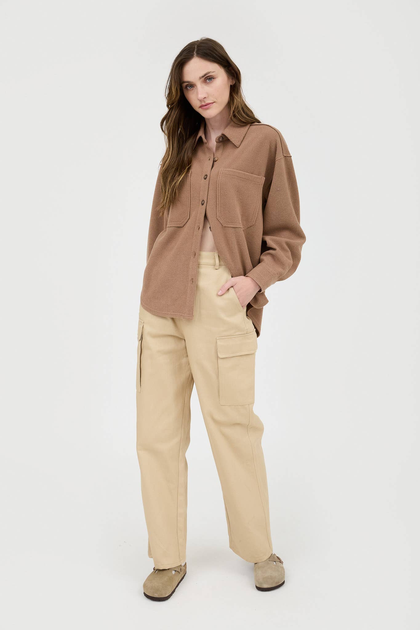 Blu Pepper - Wholesale Knit Top - Women's - RIB KNIT EXPOSED SEAM BUTTON UP TOP23