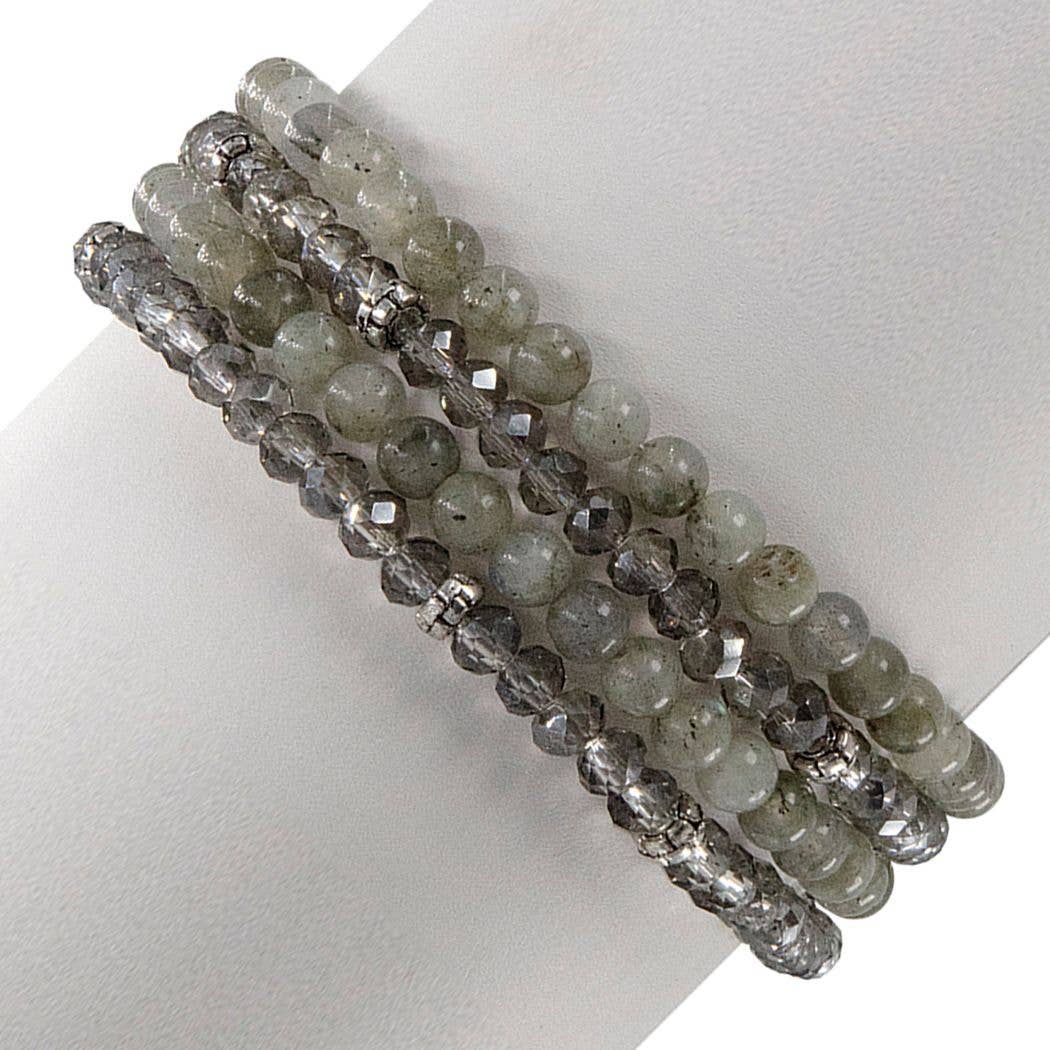 My Fun Colors - Wholesale Beaded Bracelet - Gemstone + Crystal Bead Stretch Bracelets, Set4 | 24 Styles!9