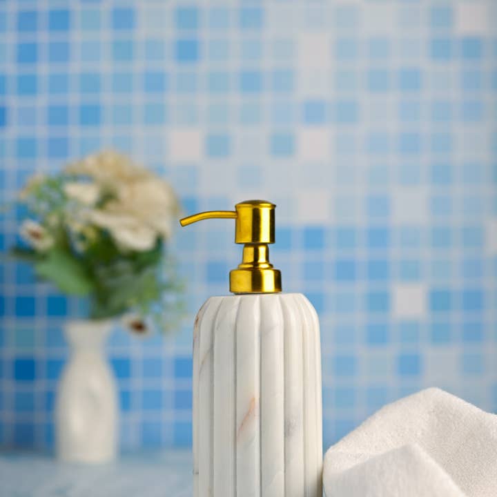BIDKhome - Wholesale Soap Dispenser - White Marble Soap Dispenser w/ Grooving1