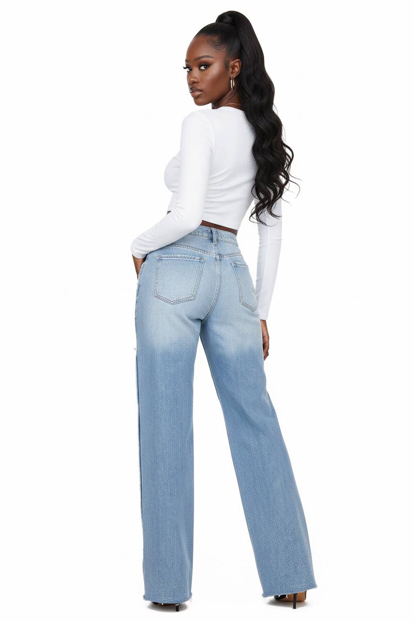 Denim PATCH WORKED DISTRESSED JEANS for wholesale on Faire3