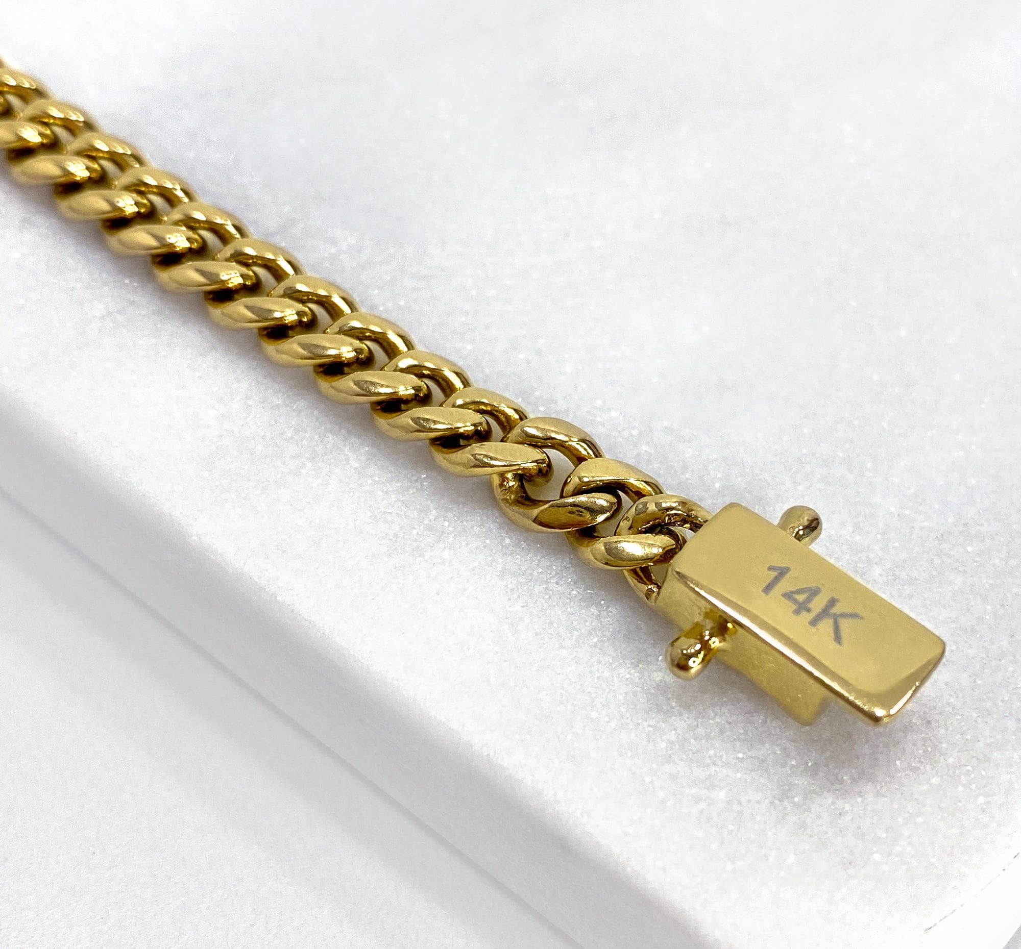 18K Gold Filled 7mm Thick Curb Cuban Chain Bracelet store With CZ Clasp For Wholesale Bracelets