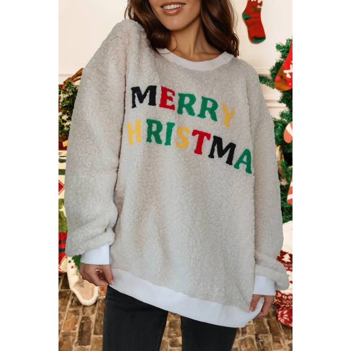 Fashion-W MERRY CHRISTMAS Cozy Sherpa Pullover Sweatshirt for wholesale by fashionworks