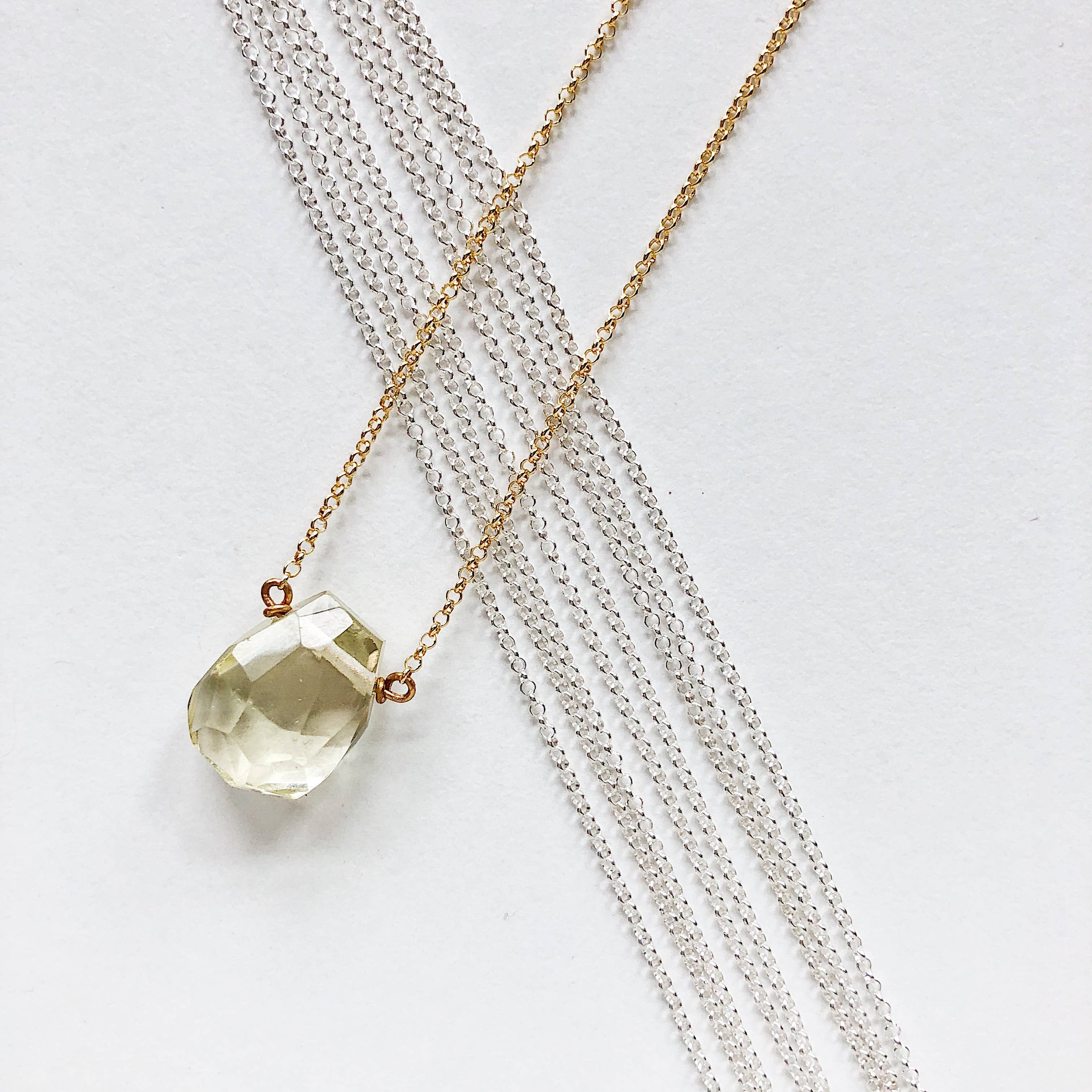 Third & Co. Studio - Wholesale Pendant/Charm Necklace - Hand-cut Faceted Lemon Topaz Teardrop Necklace0