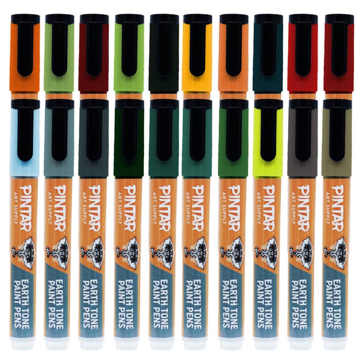 Pintar Art Supply - Wholesale Marker - Pintar Earth Tone Paint Pens 5.0MM 20 Pack Marker Set with Medium Tip | Paint on Rocks, Canvas, Glass, Ceramics, Plastic, Fabric, Porcelain | Quick-Dry Action Tip Markers, Water-Based Formula