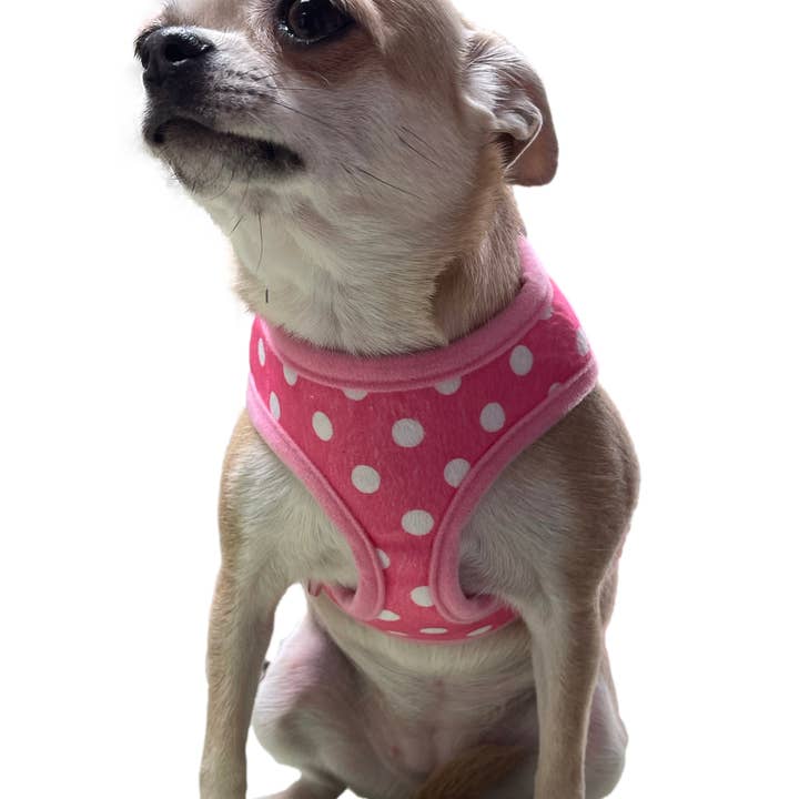 Pink Dot Plush Adjustable Dog Harness for wholesale by Sassy Dog Fashions