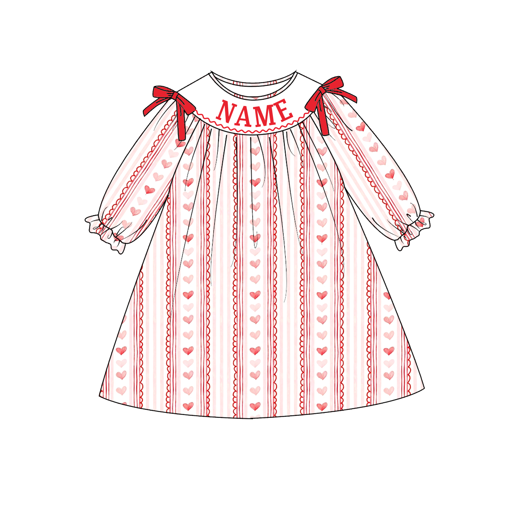 Little Trendy - Wholesale Jumpsuit - Baby - Valentine's heart striped Smocked romper-Customizable name 2
