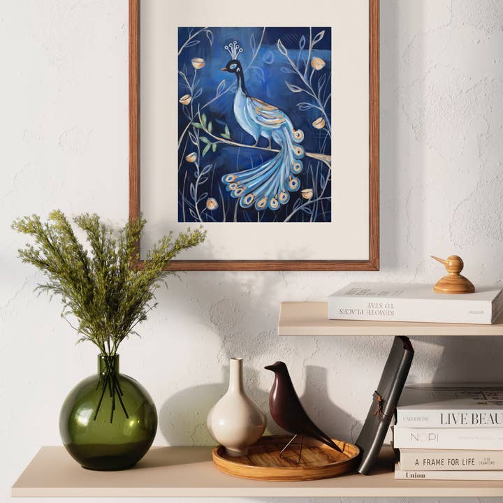 Royal Peacock - uindrammet lodret lærredstryk for engroshandel hos Meredith Raiford Art