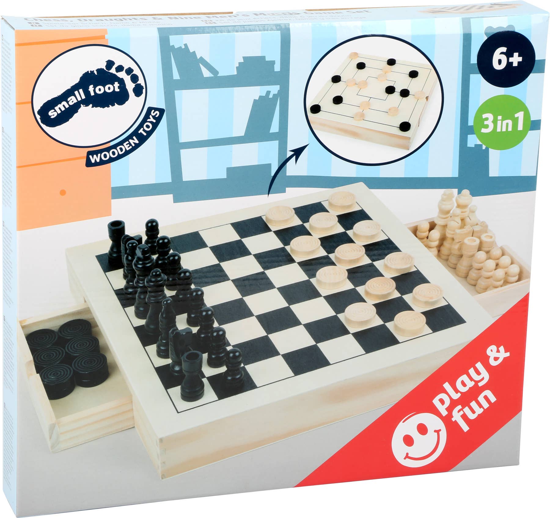 small foot - Vente Jeux de société - Jeu d’échecs, dames et moulin à neuf pions2