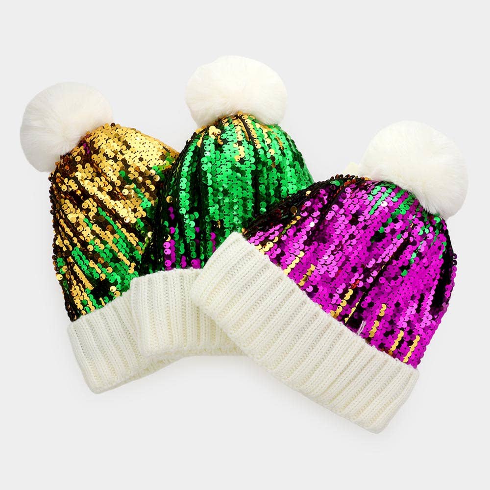 Sensibling Corp. - Wholesale Beanie - Dames - Mardi Gras muts met pailletten en pompons1