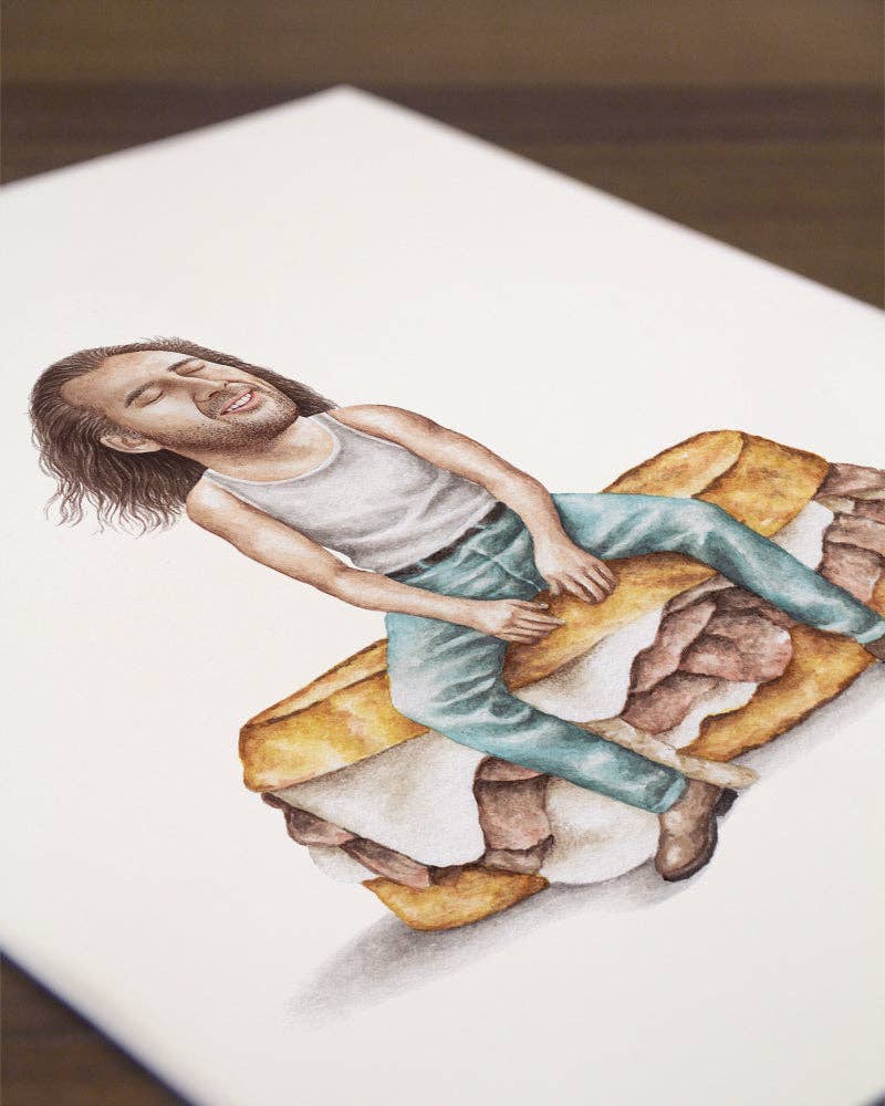 Celebs on Sandwiches - Wholesale Art Print - Nic Cage - Con Air - Watercolor Print2
