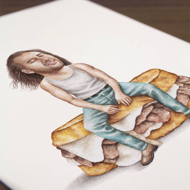 Celebs on Sandwiches - Wholesale Art Print - Nic Cage - Con Air - Watercolor Print2