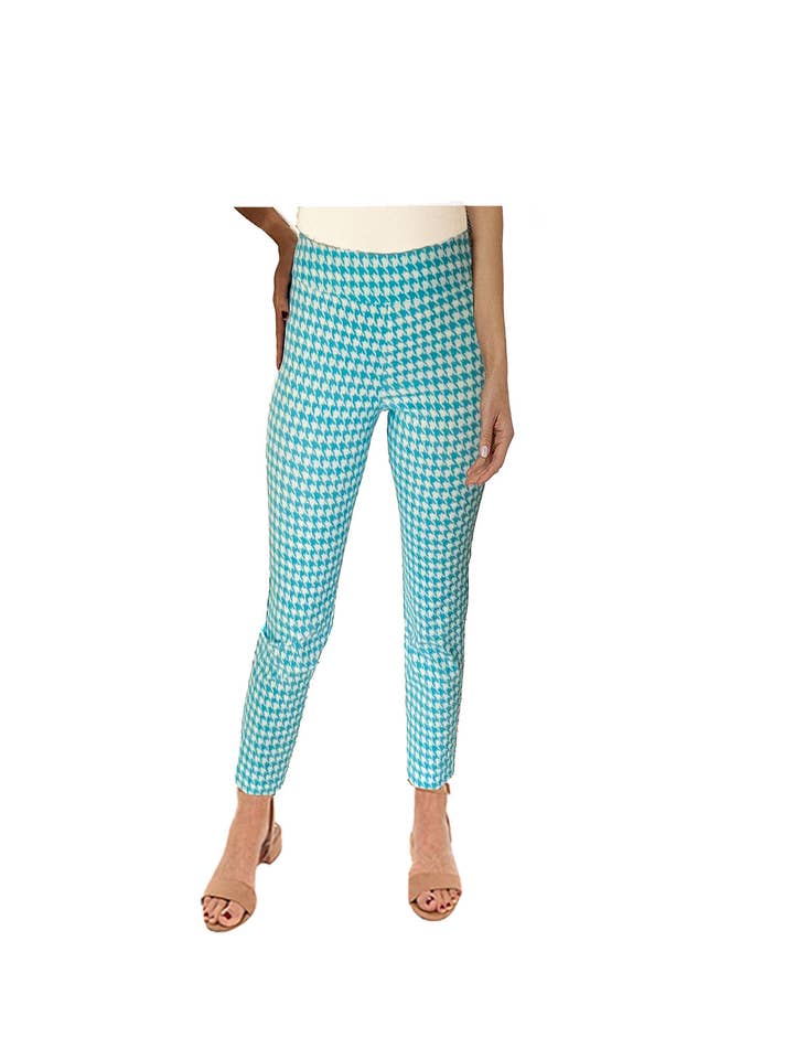 Krazy Larry P507 Calça Pull on - Mini Pied-de-Poule Turquesa por atacado de KRAZY LARRY