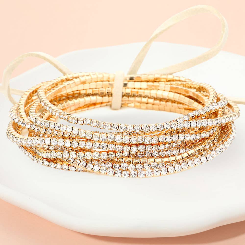 Sensibling Corp. - Wholesale Jewelry Set - 12PCS - Ribbon Pearl Rhinestone Layered Stretch Bracelets4