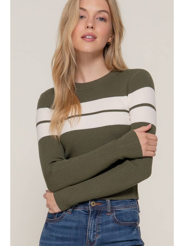 Active Basic | Active USA - Wholesale Knit Sweater - Women's - Long Sleeve Mock Neck Stripe Rib Sweater 0
