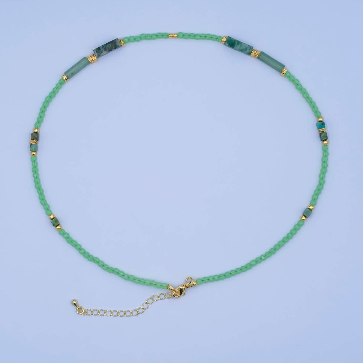 Aim Eternal - Wholesale Beaded/Pearl Necklace - 24K Gold Filled Green Malachite Gemstone Bead 17 Inch Necklace | WA-29660