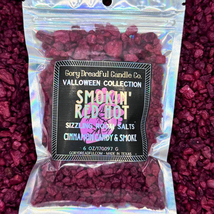SMOKIN' RED HOT Sizzling Room Salt Crystal Potpourri: Cinnamon Candy & Smoke Scent for wholesale by Gory Dreadful Candle Co