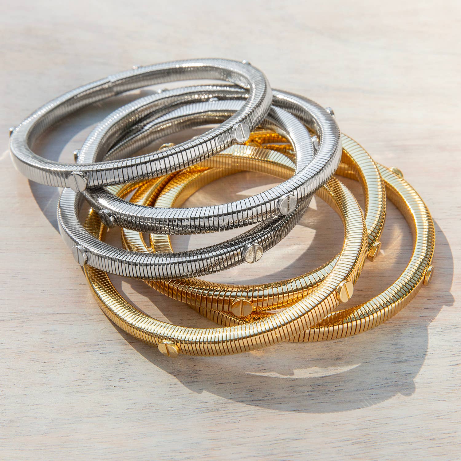 Marlyn Schiff - Wholesale Jewelry Set - nailhead cobra stretch bracelet set4