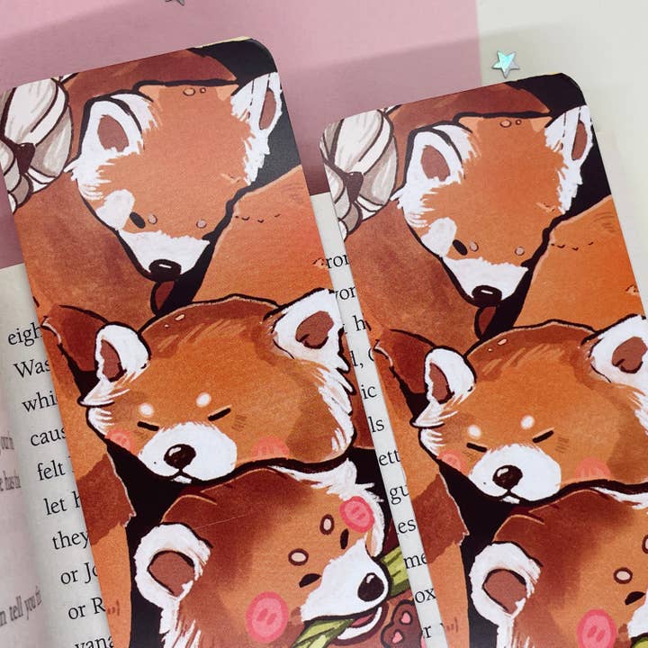 BubblesArtCraft - Venta al por mayor Marcapáginas - Marcador con forma de pila de panda rojo, diseño de doble cara, bonito2