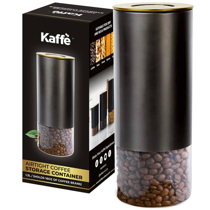 Kaffe - Vente Boîtes - Contenant de rangement pour boîte à café Kaffe Noir/Or Rond