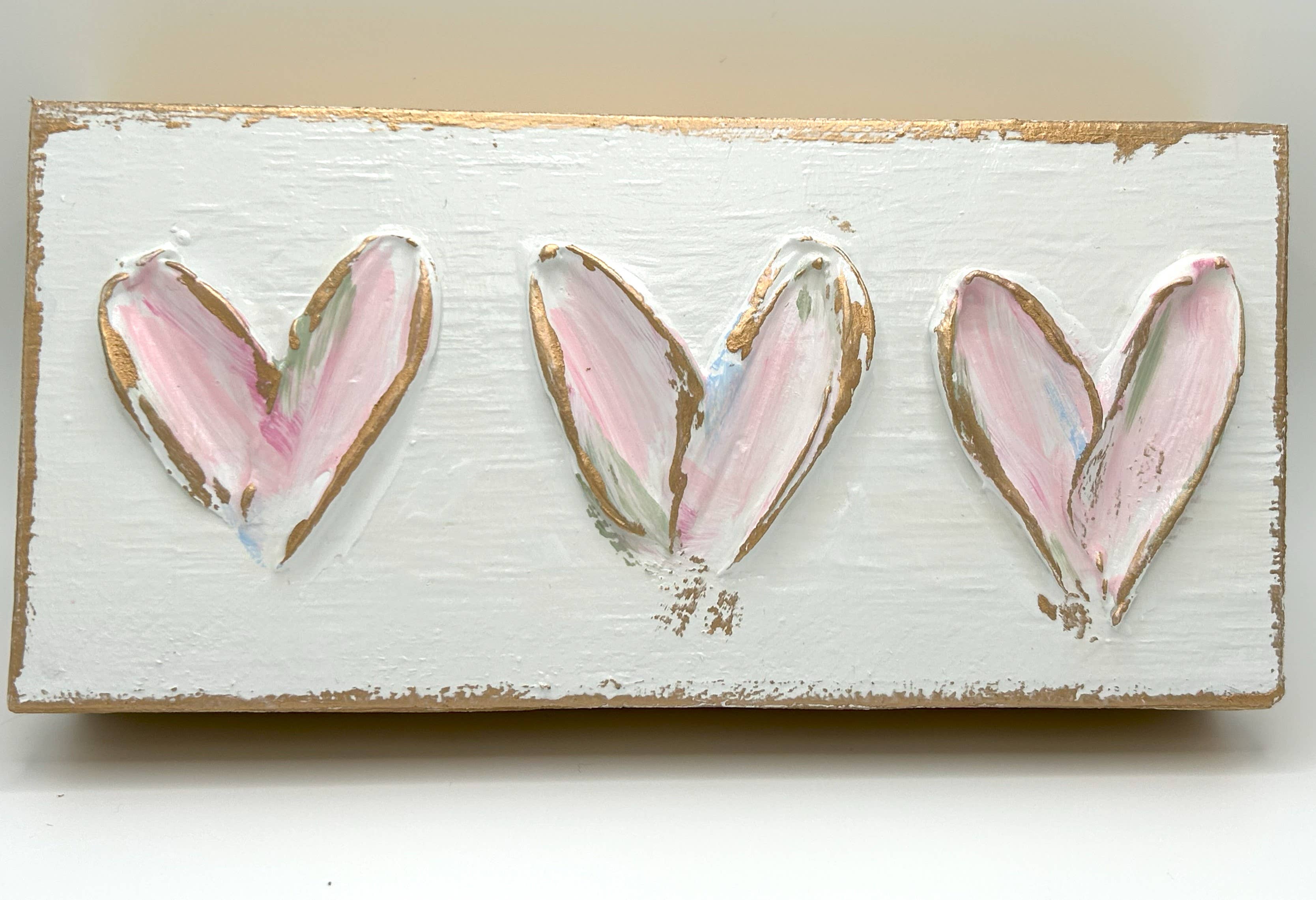 Coddiwomple - Wholesale Decorative Tabletop Object - Heart trio block |  valentine | pastel | xoxo | love5