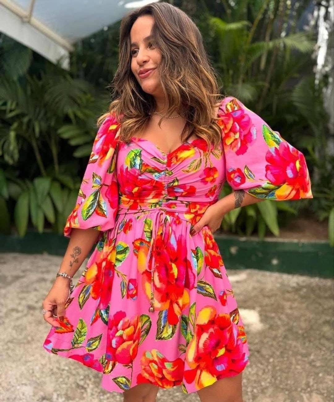 Madmoizelle Closet – wholesale Dress – Women's – FARM RIO Short Dress with Sky Flower Print0