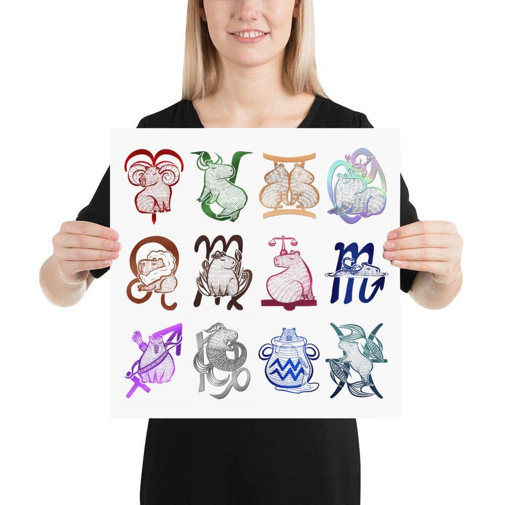 JoyousJoyfulJoyness - Wholesale Art Print - All the Capybara Zodiac Signs Print [Unfoiled]6
