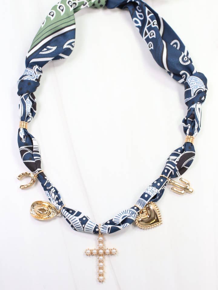 El Monte Western Charm Scarf Necklace Navy for wholesale by Caroline Hill