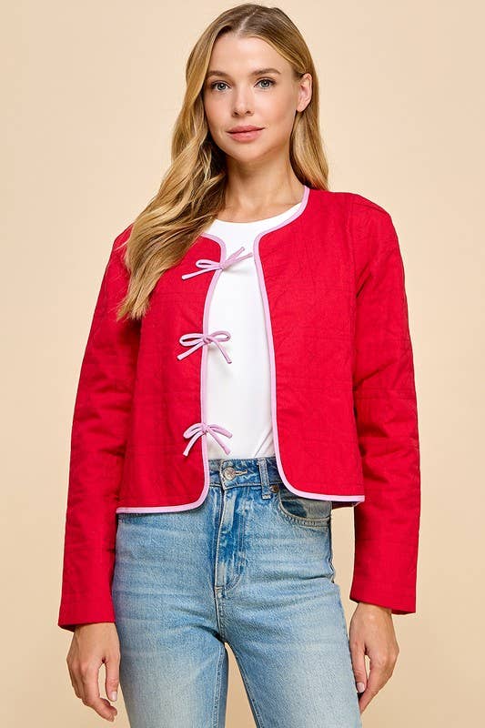 TCEC - Wholesale Jacket - Women's - CJ6617-Quilted Long Sleeve Accented Bow Jacket5