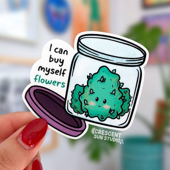 Adesivo Stoner, Adesivo 420 - "Posso Comprarmi dei Fiori" per la vendita all'ingrosso da parte di Crescent Sun Studio