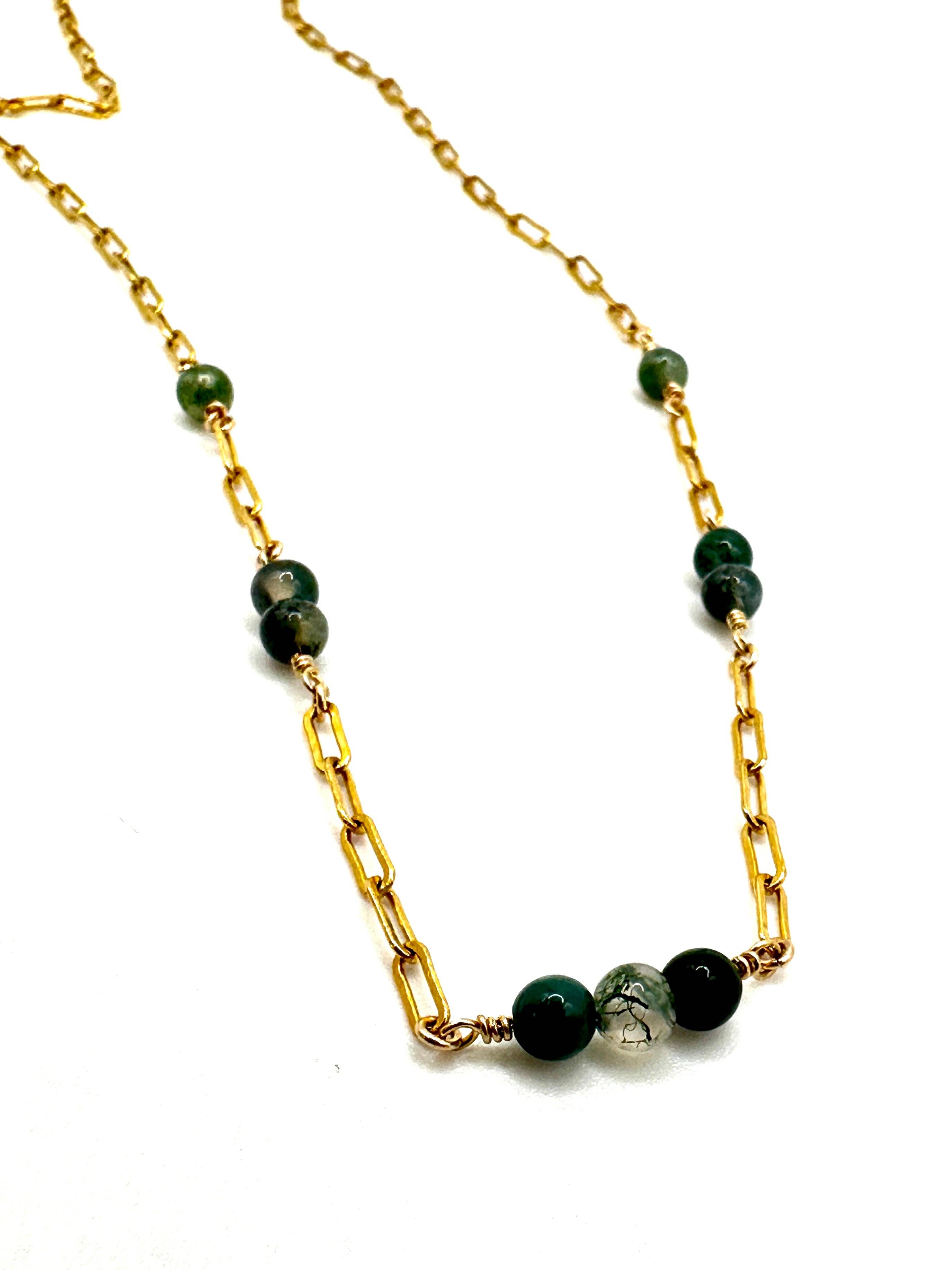The forEVER Jewelry - Wholesale Link & Chain Necklace - Moss Agate & Gold Paperclip Necklace1