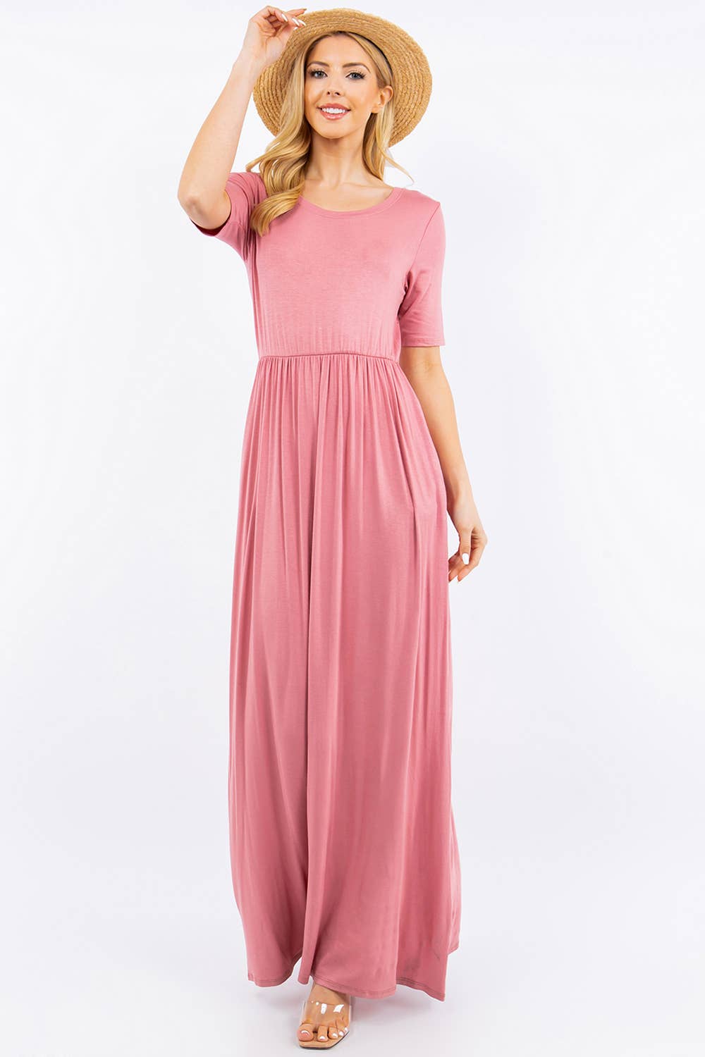Celeste Clothing - Wholesale Dress - Women's - PLUS SIZE MODEST MAXI DRESS WITH POCKETS -CD23411T-PL47