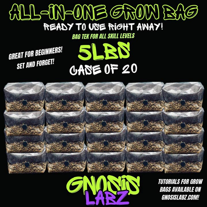 20 Pack of All in One Mushroom Grow Kit Bags (5lbs) with Injection Port and Filter Patch! for wholesale by Gnosis Labz