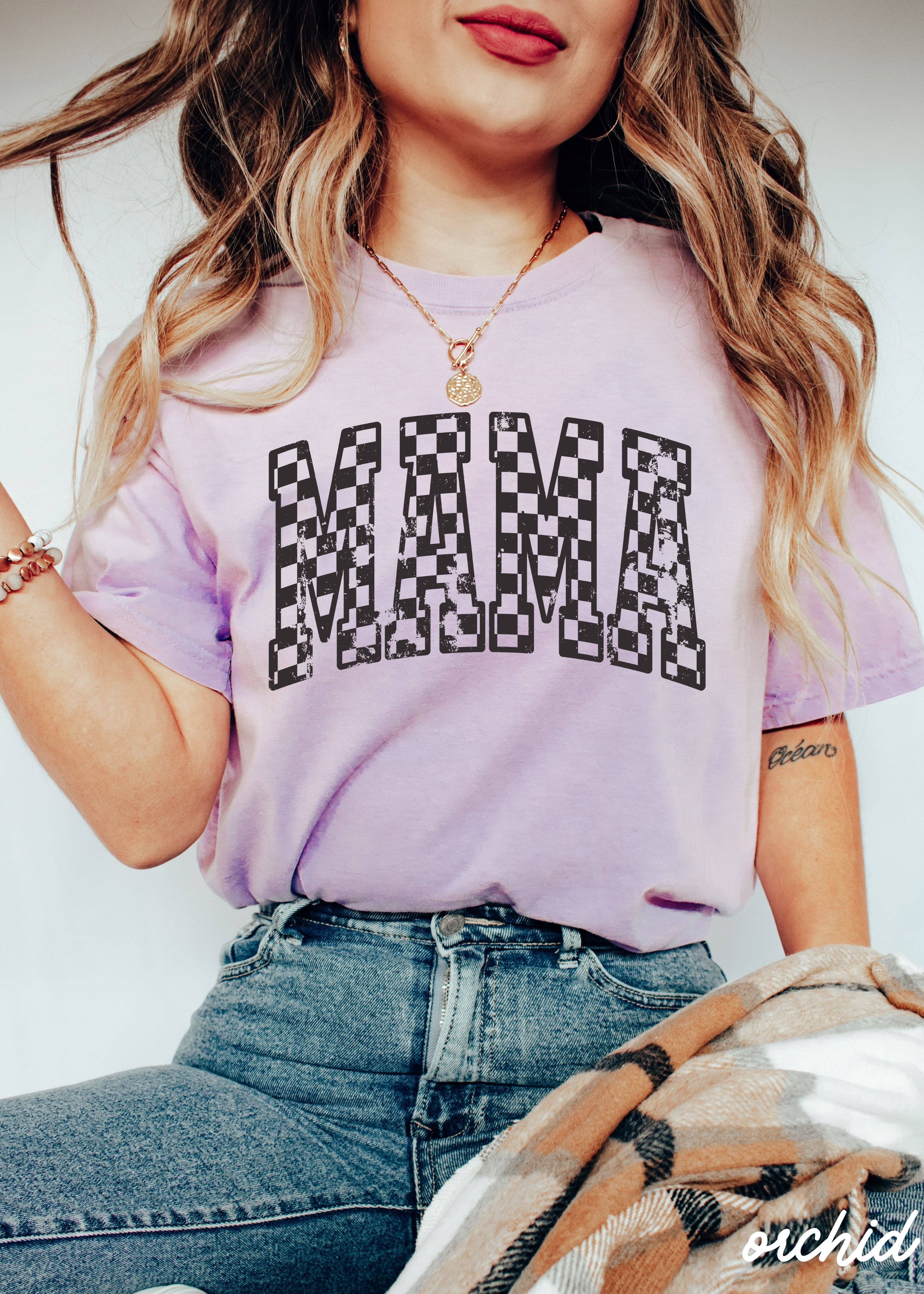 Chloe Vs Tank - Wholesale Screen Printed T-Shirt - Unisex - Mama Outline Checkered Tee *12 Colors (S-3X)8
