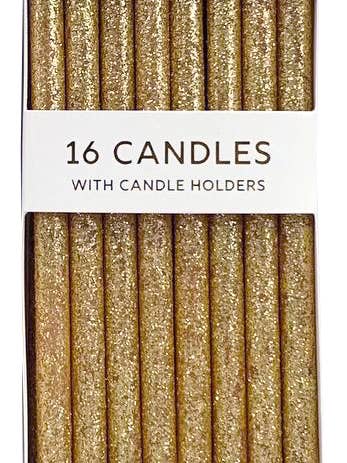 Ensemble de 16 bougies à paillettes en or massif pour la vente par Party Partners