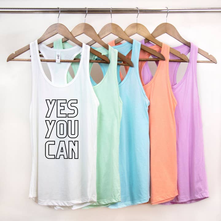 Yes You Can | Peloton Sayings | Workout Shirt | Workout Racerback Tank | Exercise Tank Top for wholesale by Fiddles & Fern