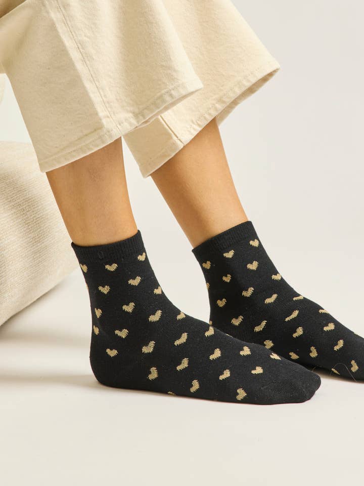 ODAJE - Wholesale Socks - Women's - Pack of 3 Socks - Fantasy little heart black gold1
