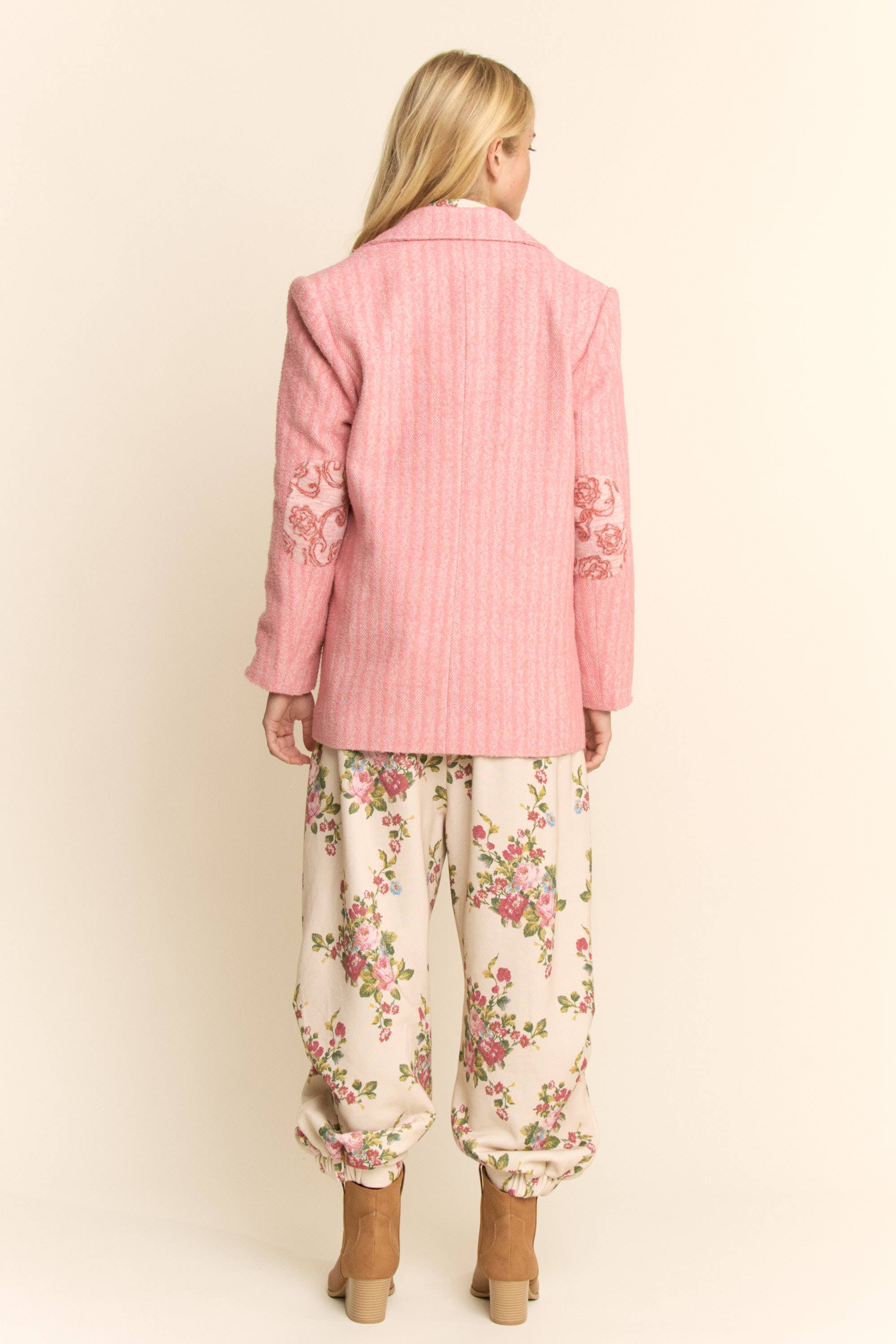 Pink PLUS HARRINGBONE EMBROIDERED EMBROIDERED JAKCET for wholesale on Faire9