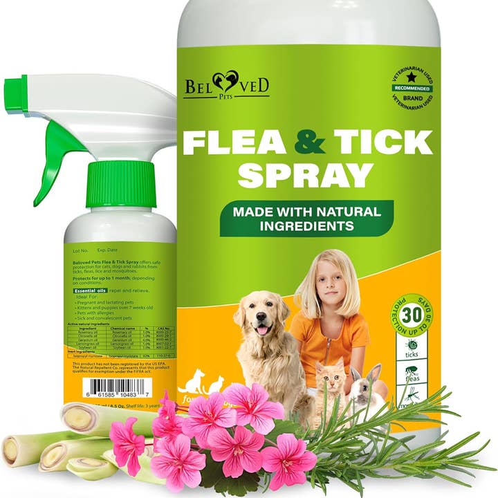 Beloved Pets - Wholesale Pet Flea/Tick Spray - Natural Flea and Tick Home Spray for Dogs, Cats & Ferret - Mosquito, Bug Repellent & Carpet Flea Killer - Pet Pest Control & House Flea Treatment Indoor - Organic Prevention for Safe