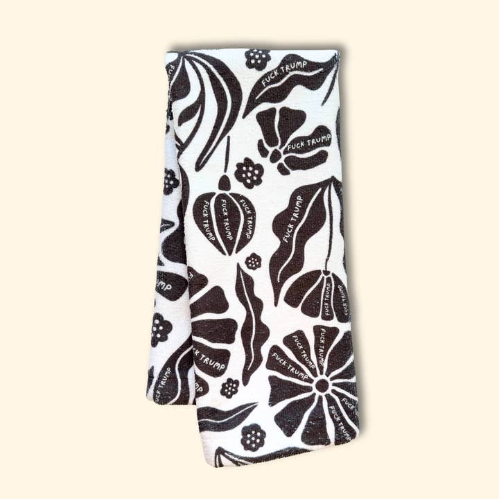 Subtle F*ck Trump Modern Flower Hand Towel for wholesale by Grateful Thread Co.