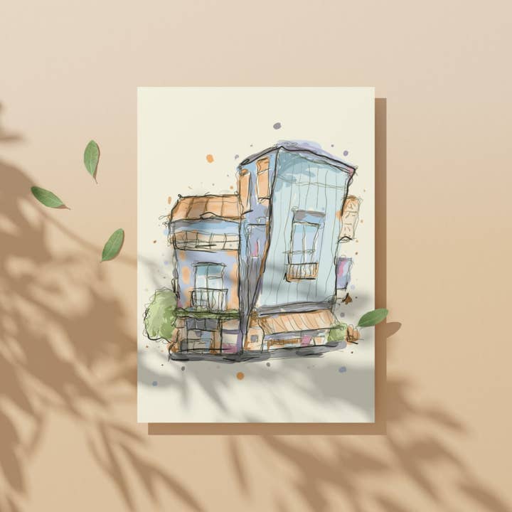 x The Fancy Firefly - Vente Affiche d'art - Impression de maison confortable dessinée à la main – Art de croquis urbain, A5 & A43