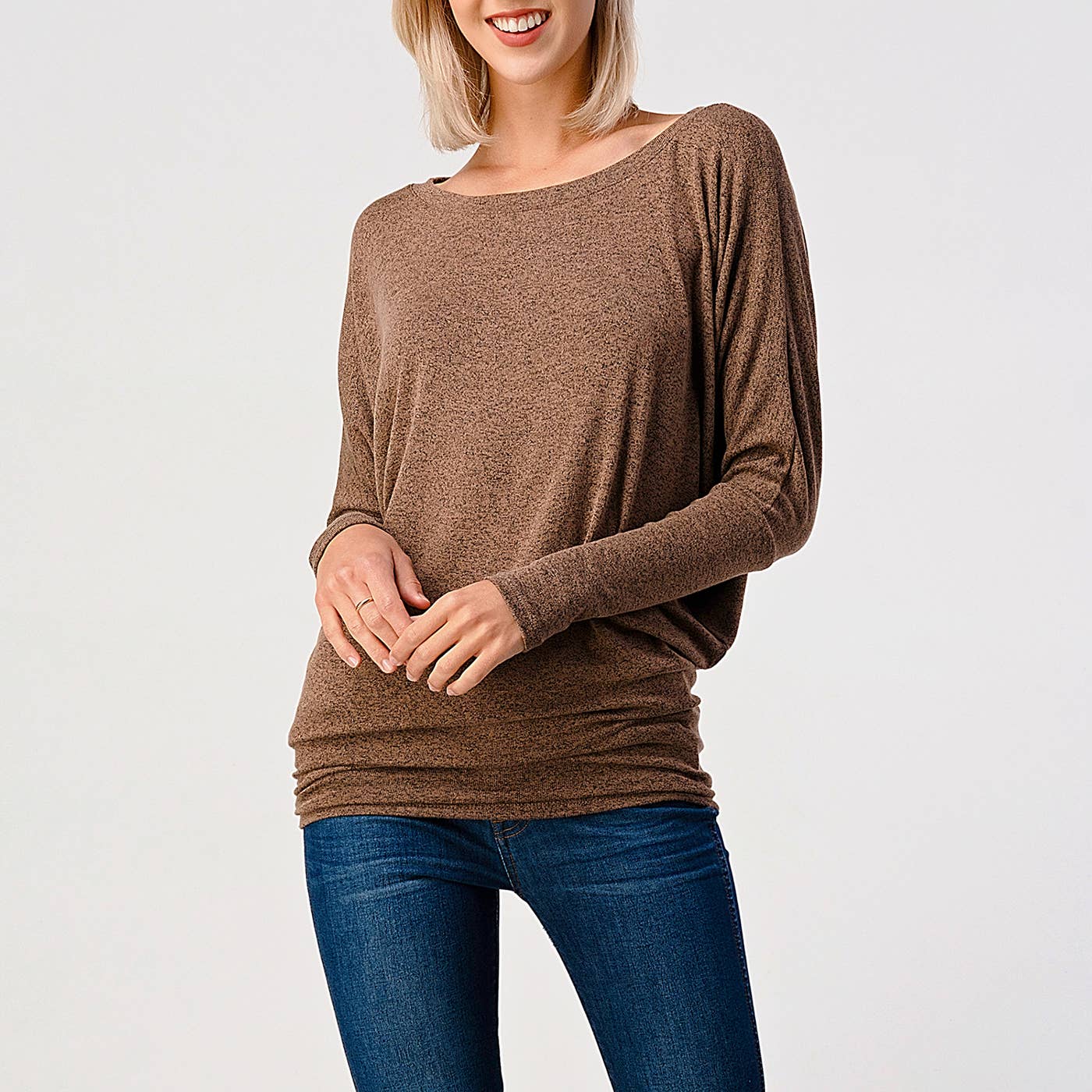 Heimious - Vente Haut en maille – femme - Haut en tricot Hacci à manches longues et col rond à manches Dolman, 270163