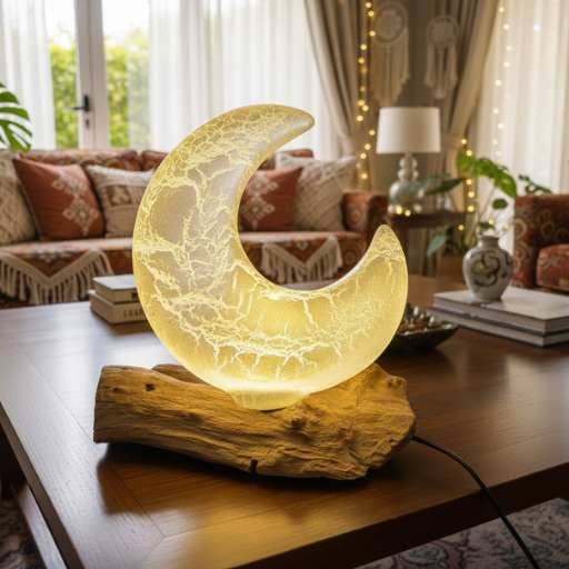 Bordlampe med Halvmåneformet Krakeleret Skærm – Grå for engroshandel hos AW Artisan