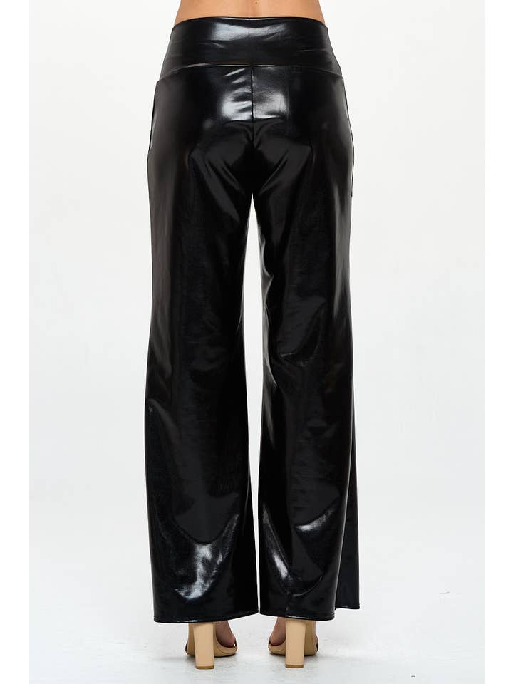BLACK Made in USA Metallic Wide Leg Pants with Thick Waistband for wholesale on Faire