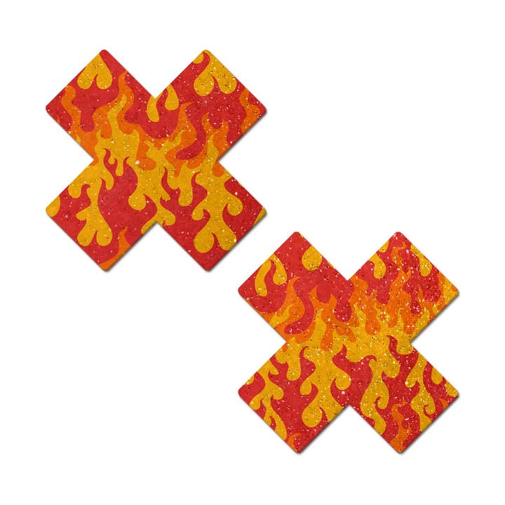Plus X : Pâtes à tétons Flaming Sparkle Cross de Pastease® o/s pour la vente par Pastease UK