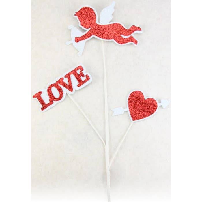 25" Glitter Valentine's Cupid, Love and Heart Pick for wholesale by Marlow Floral Products