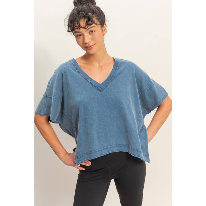 Overdimensioneret V-hals kortærmet top for engroshandel hos Double Zero