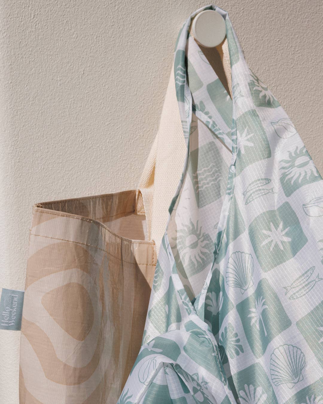 Hello Weekend - Wholesale Grocery/Shopping Bag - Neutral Check Sage Green - Foldable Shopper Bag5